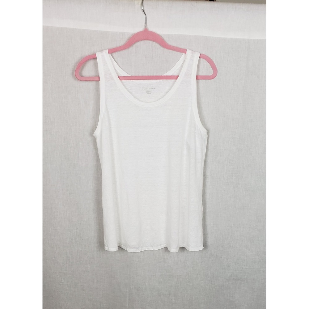 Eileen Fisher White 100% Organic Linen Slub Scoop Neck Tank Top PM Coastal Eco